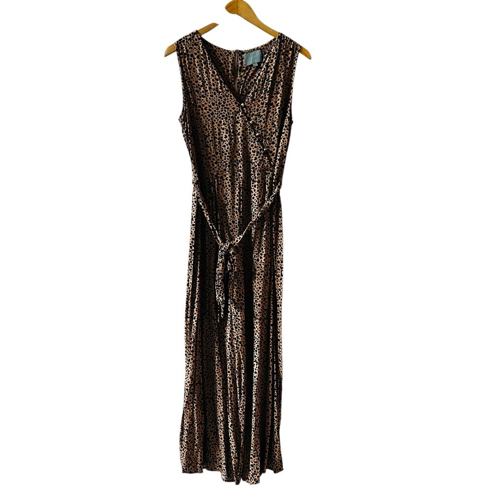 Skies Are Blue Leopard Print Sleeveless Wide Leg Jumpsuit Size M Medium Brown - Picture 2 of 7